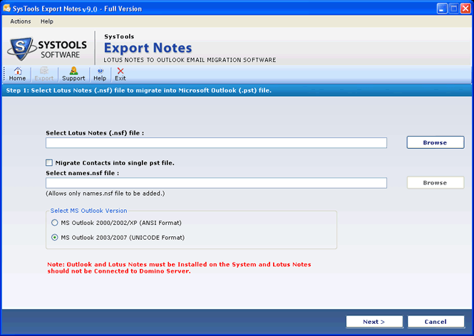 Lotus Notes to Outlook Conversion 9.4